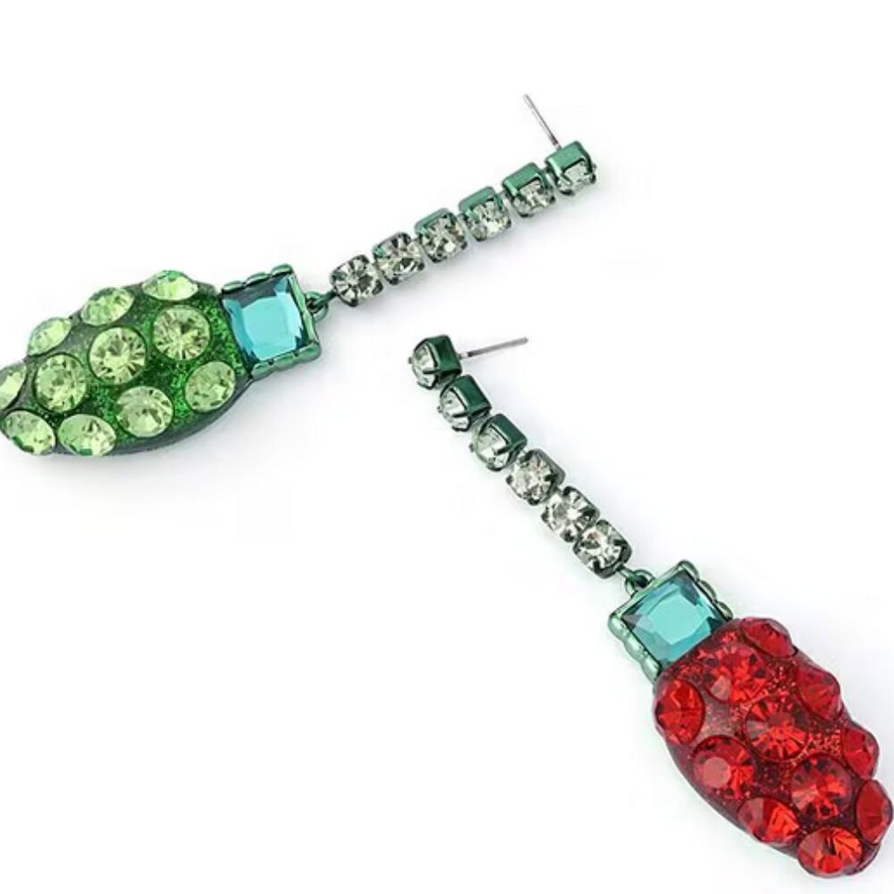 Betsey Johnson Christmas Lights Earrings Red and Green Crystal NWT